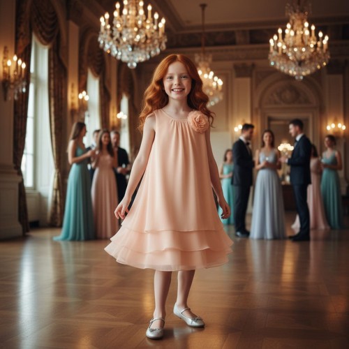 Rochie elegantă iDO pentru fete din voal, cu floare aplicată și croială în straturi, 4.8550PV24PI